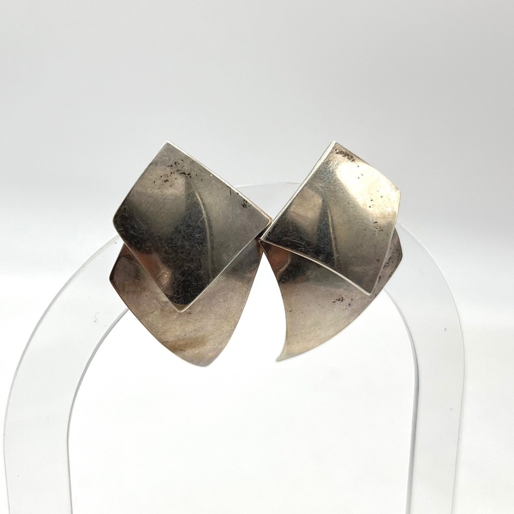 Gerhard Herbst Modernist Sterling Silver Geometric Folded Post Earrings
